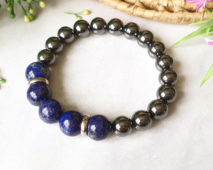 Pulseira de Lápis Lazúli com Hematita