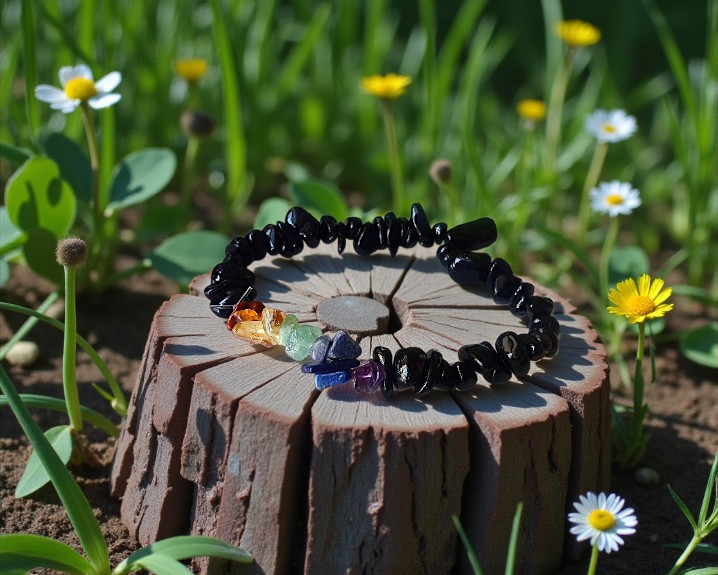 Pulseira dos 7 Chakras com Obsidiana Negra