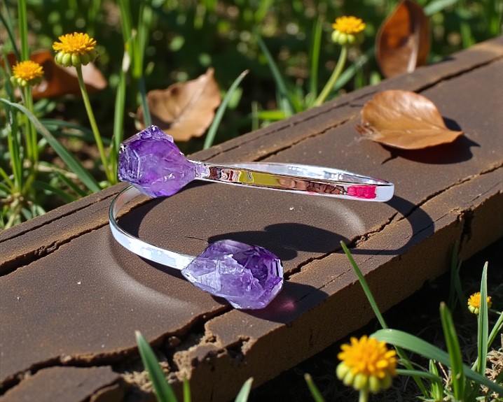 Bracelete de Ametista Banhado a Prata