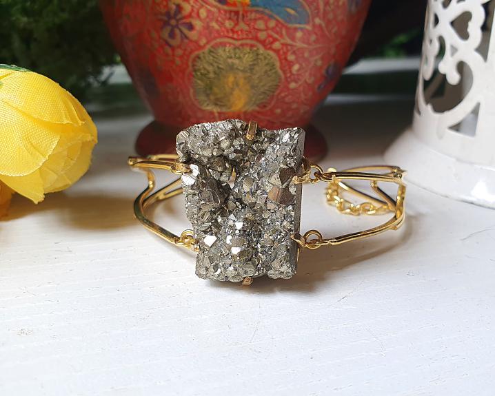 Bracelete de Pirita Banhado a Ouro