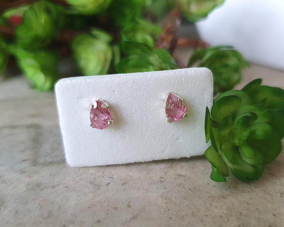Brincos de Turmalina Rosa em Prata