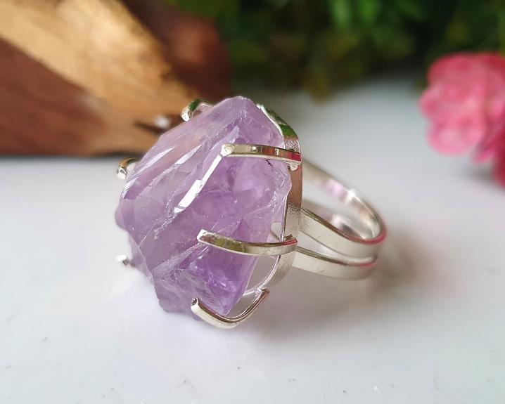 Ametista - Drusa - Anel de Ametista Banhado a Prata (Ajustável) 0
