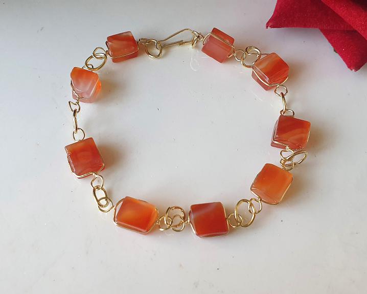 Pulseira de Ágata Banhada a Ouro