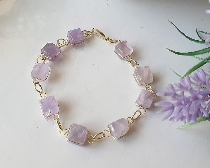 Pulseira de Ametista Banhada a Ouro