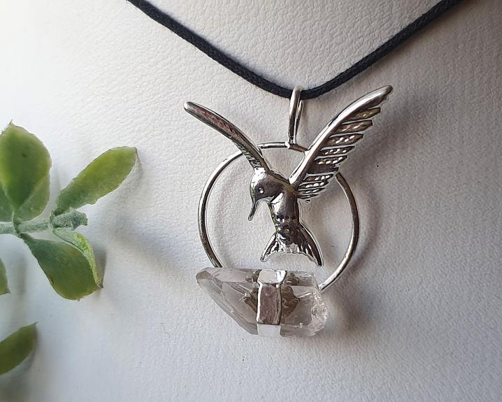 Pingente Beija-Flor com Cristal banhado a prata