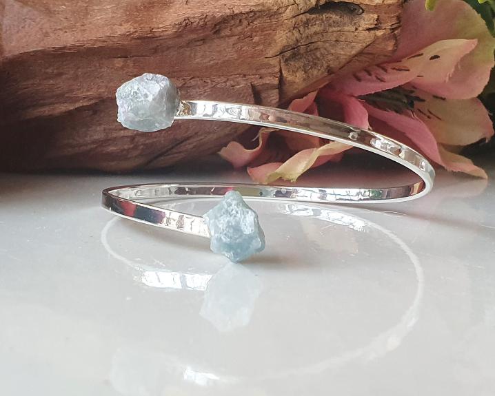 Bracelete de Água Marinha Banhado a Prata