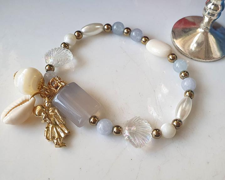 Pulseira Iemanjá de Água Marinha, Madrepérola e Ágata
