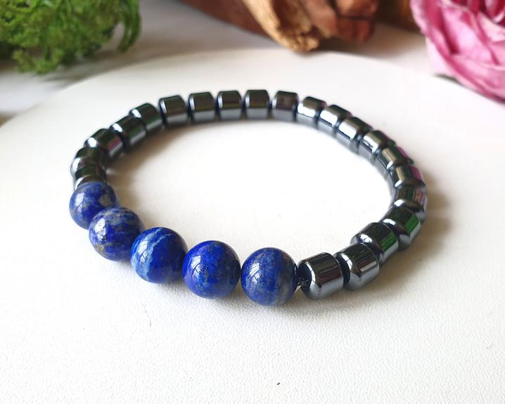 Pulseira de Lapis Lazúli e Hematita (Masculina)