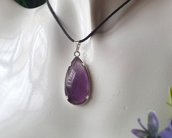 Pingente  de Ametista Facetado banhado a Prata