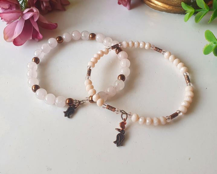 Pulseira de Quartzo Rosa Dupla