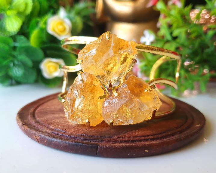 Bracelete de Citrino Bruto Banhado a Ouro