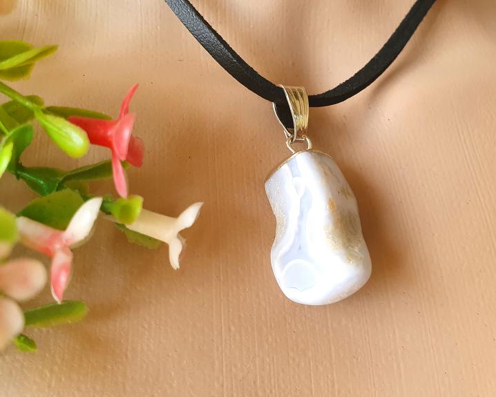 Pingente de Ágata Azul Rendada