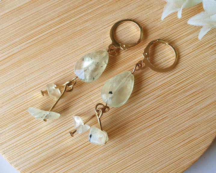 Prehnita - J&oacute;ias e Semijoias - Brincos de Prehnita Banhados a Ouro 0