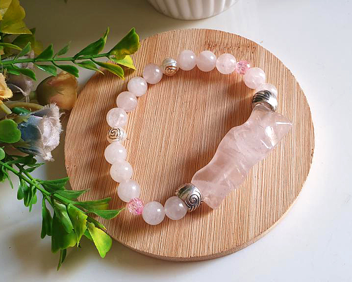 Pulseira de Quartzo Rosa "Love Wave"