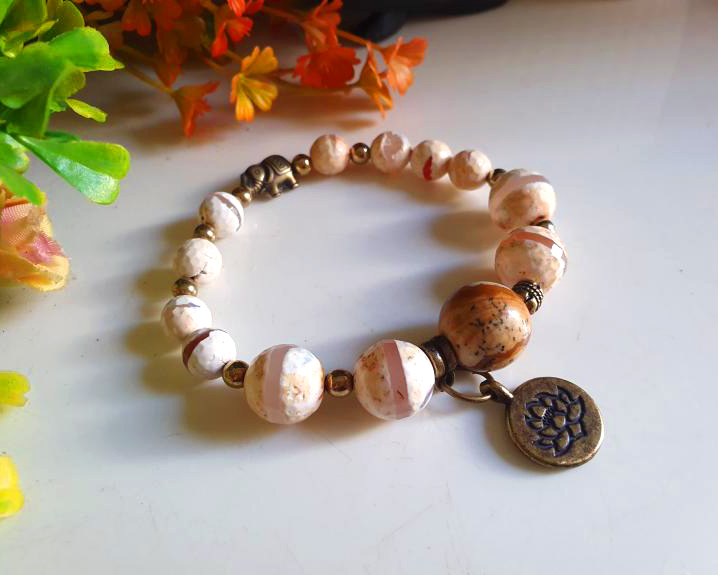 Pulseira de Ágata e Jaspe Madeira - Safari-