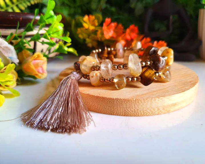 Mistas - Diversos - Pulseira da Prosperidade- Plutus- (Citrino, Rutilo, Olho de Tigre e Hematita Dourada) 0