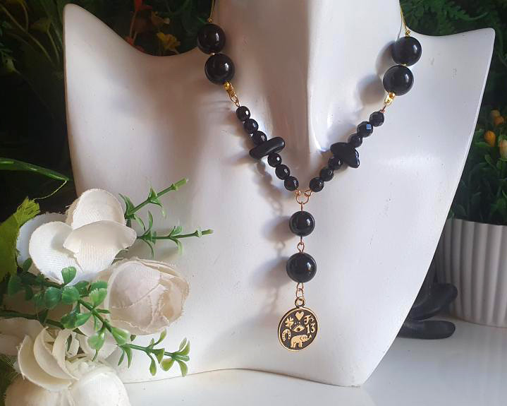 Colar de Prote&ccedil;&atilde;o Mantra- &Aacute;gata Negra e Turmalina Negra