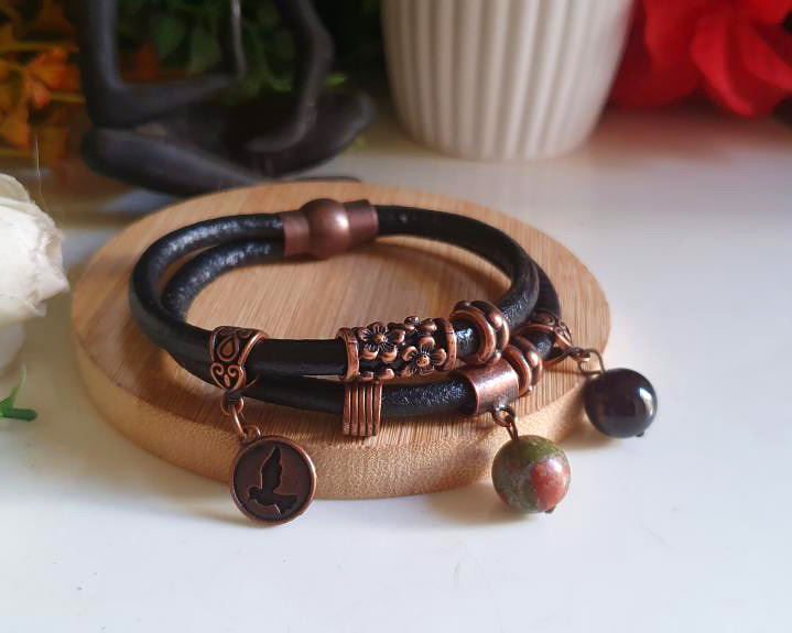 Pulseira Dupla "Paz &Aacute;urica" (Unakita e Granada)