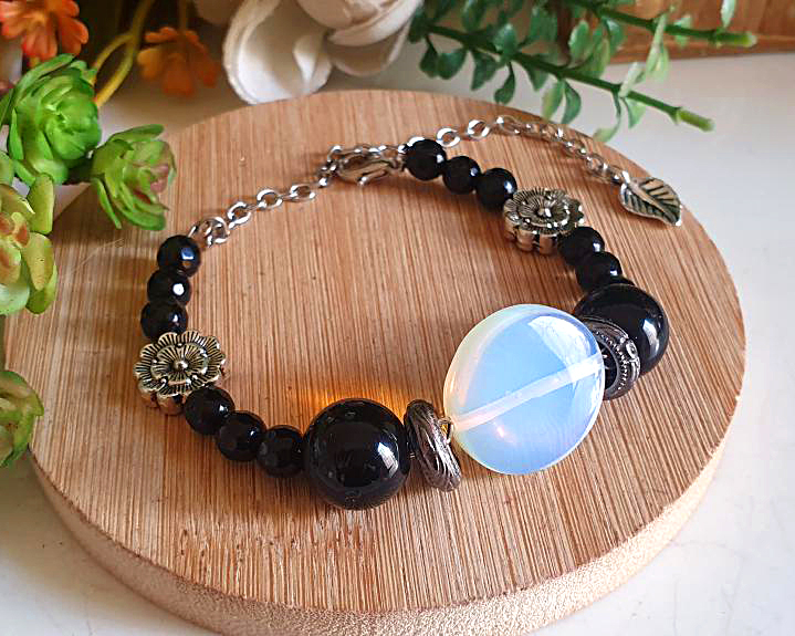 Pulseira de Ágata Negra e Opalina- ShadowMoon