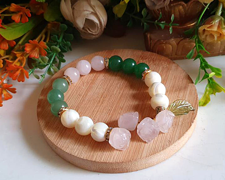 Pulseira da Auto-Estima (Quartzo Rosa, Quartzo Verde e Madrepérolas)