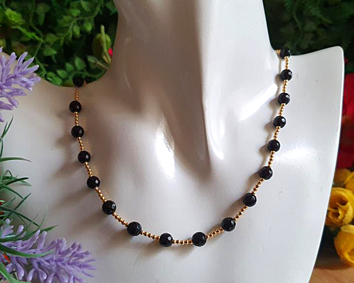 &Aacute;gata - J&oacute;ias e Semijoias - Colar de &Aacute;gata Negra Facetada 0