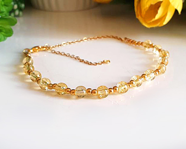 Citrino - Jóias e Semijoias - Pulseira de Citrino Especial em Aço inox Banhado a Ouro 0
