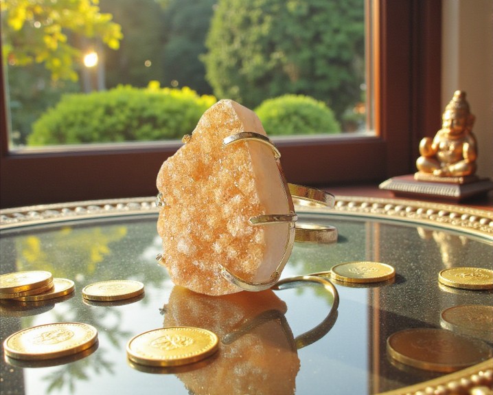 Anel de Citrino Banhado a Ouro (Ajust&aacute;vel)