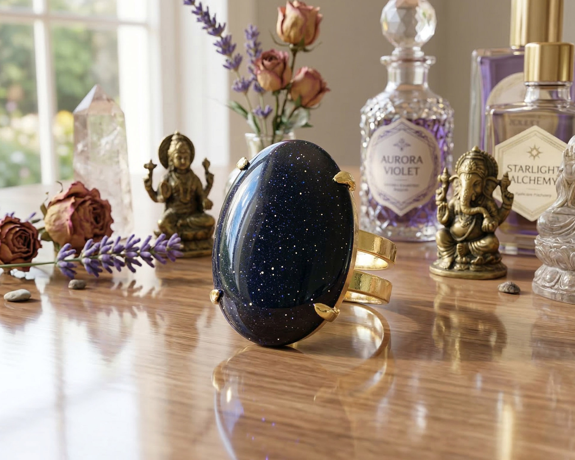 Anel de Pedra Estrela Banhado a Ouro (Ajustável)