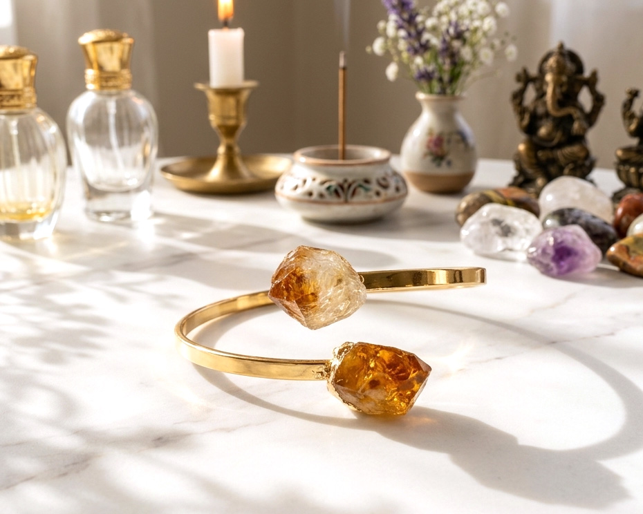 Bracelete de Citrino Banhado a Ouro