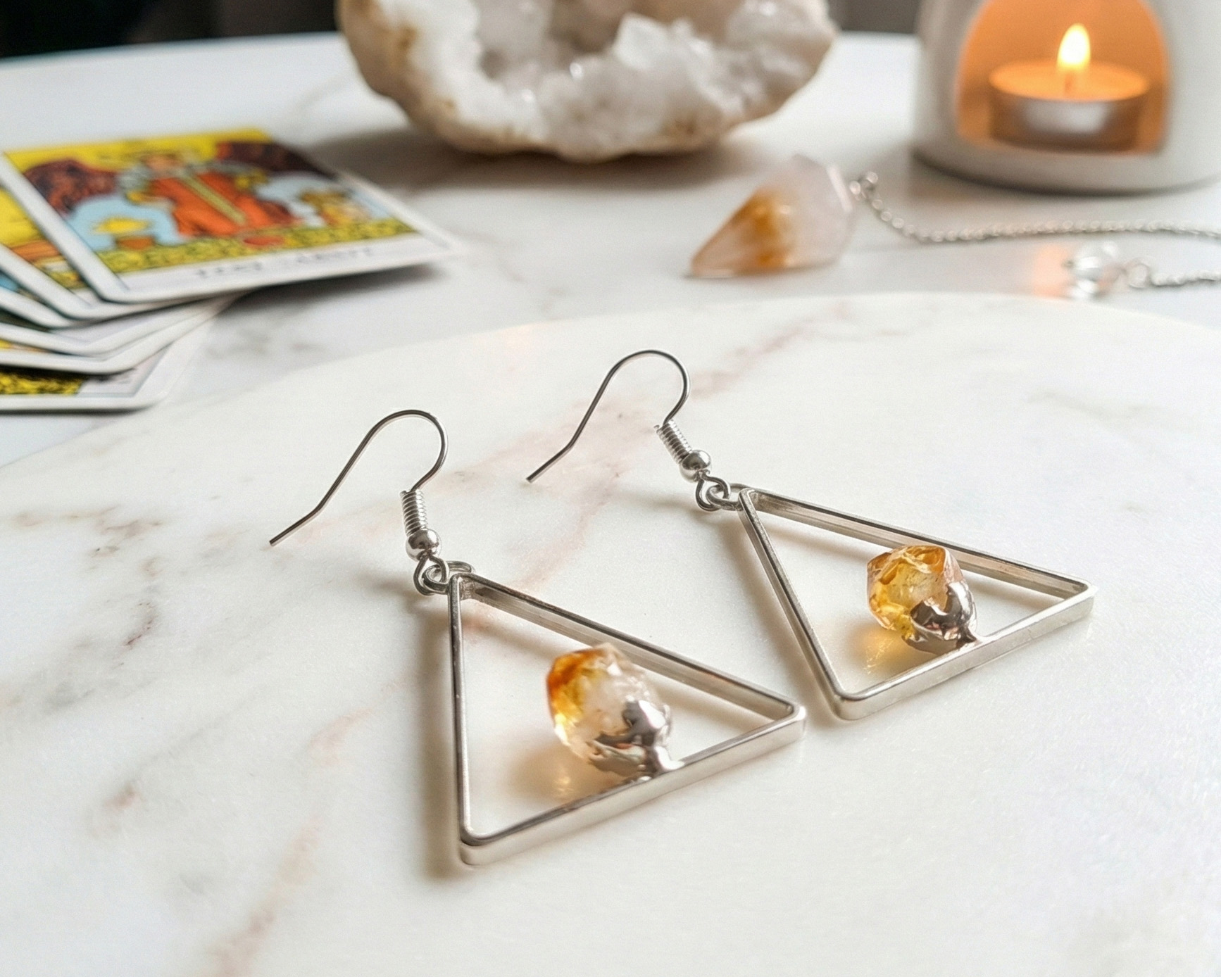 Brincos de Citrino Banhados a Prata