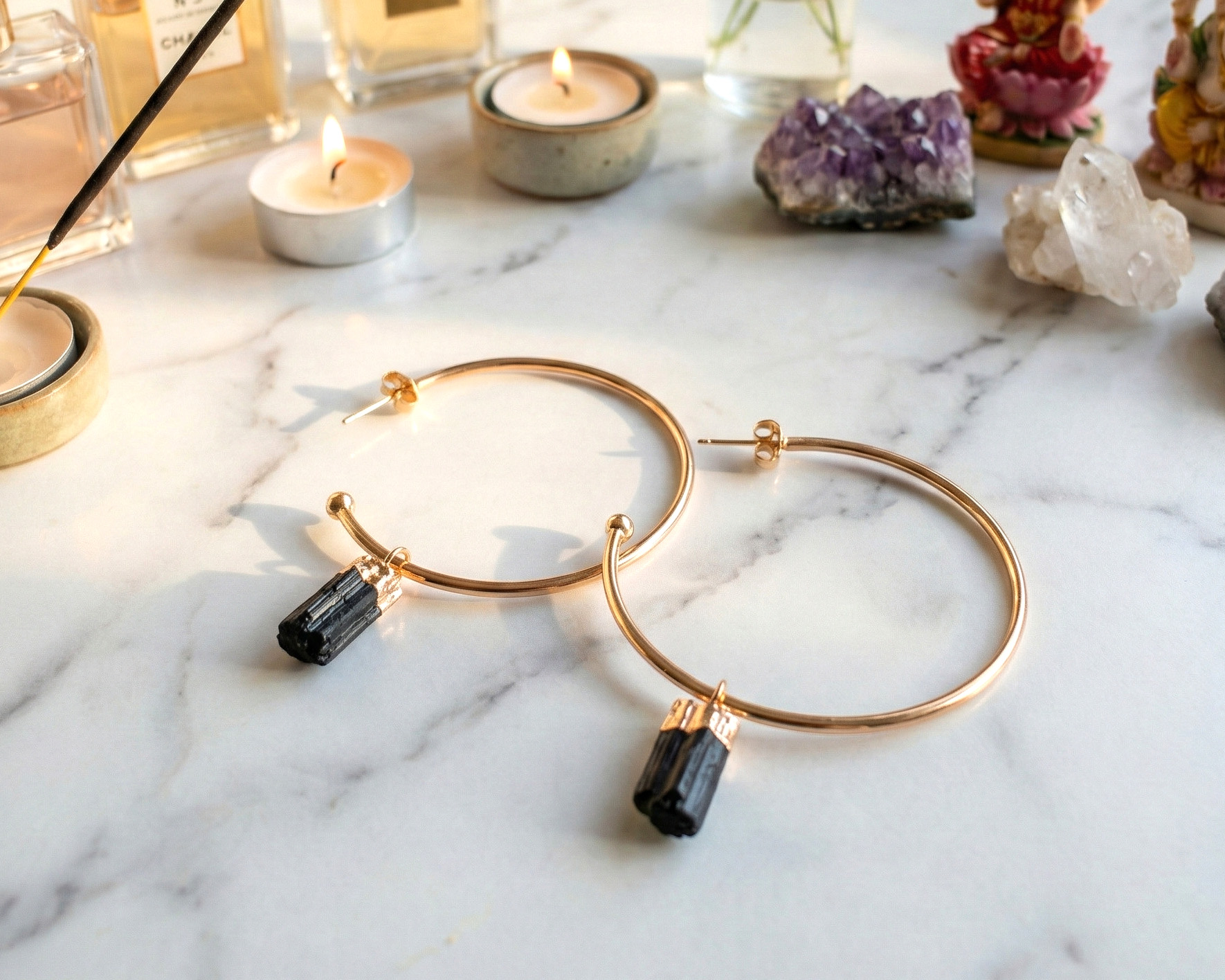 Brincos de Turmalina Negra Banhado a Ouro