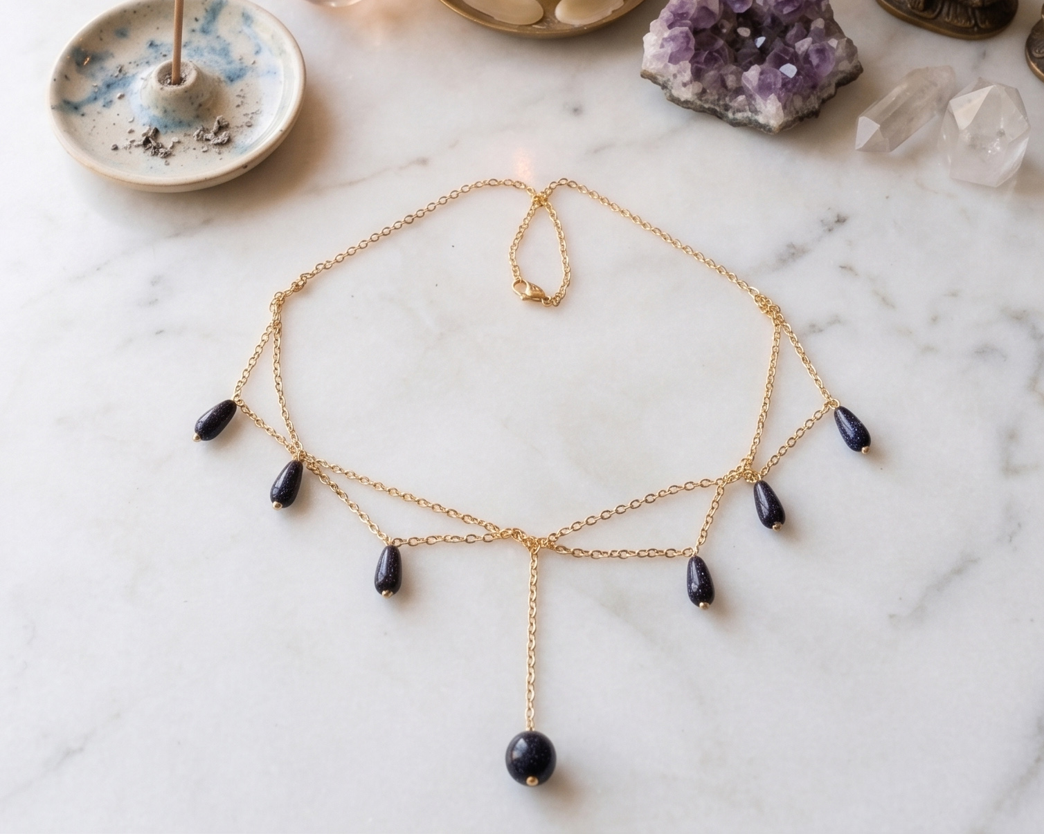 Colar de Pedra Estrela em A&ccedil;o Inox Dourado