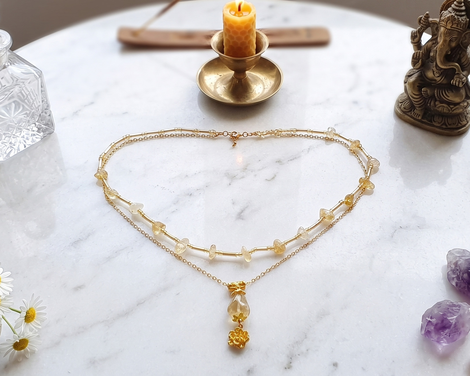 Colar de Citrino em Aço Inox Dourado