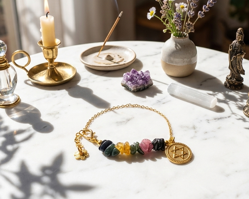 Pulseira de Turmalinas Autênticas em Aço Inox Dourado
