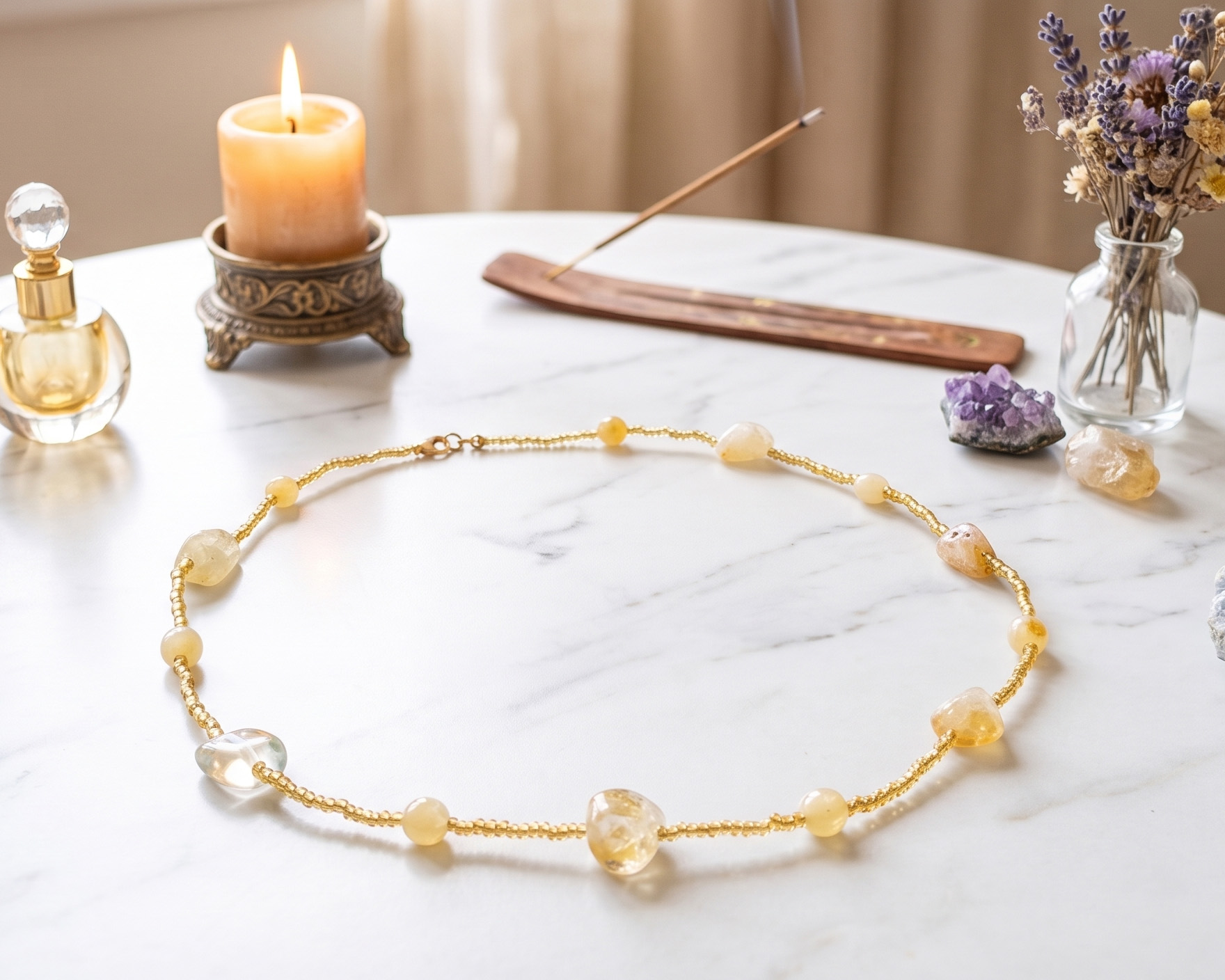 Colar da Prosperidade (Citrino e Jade Amarela)