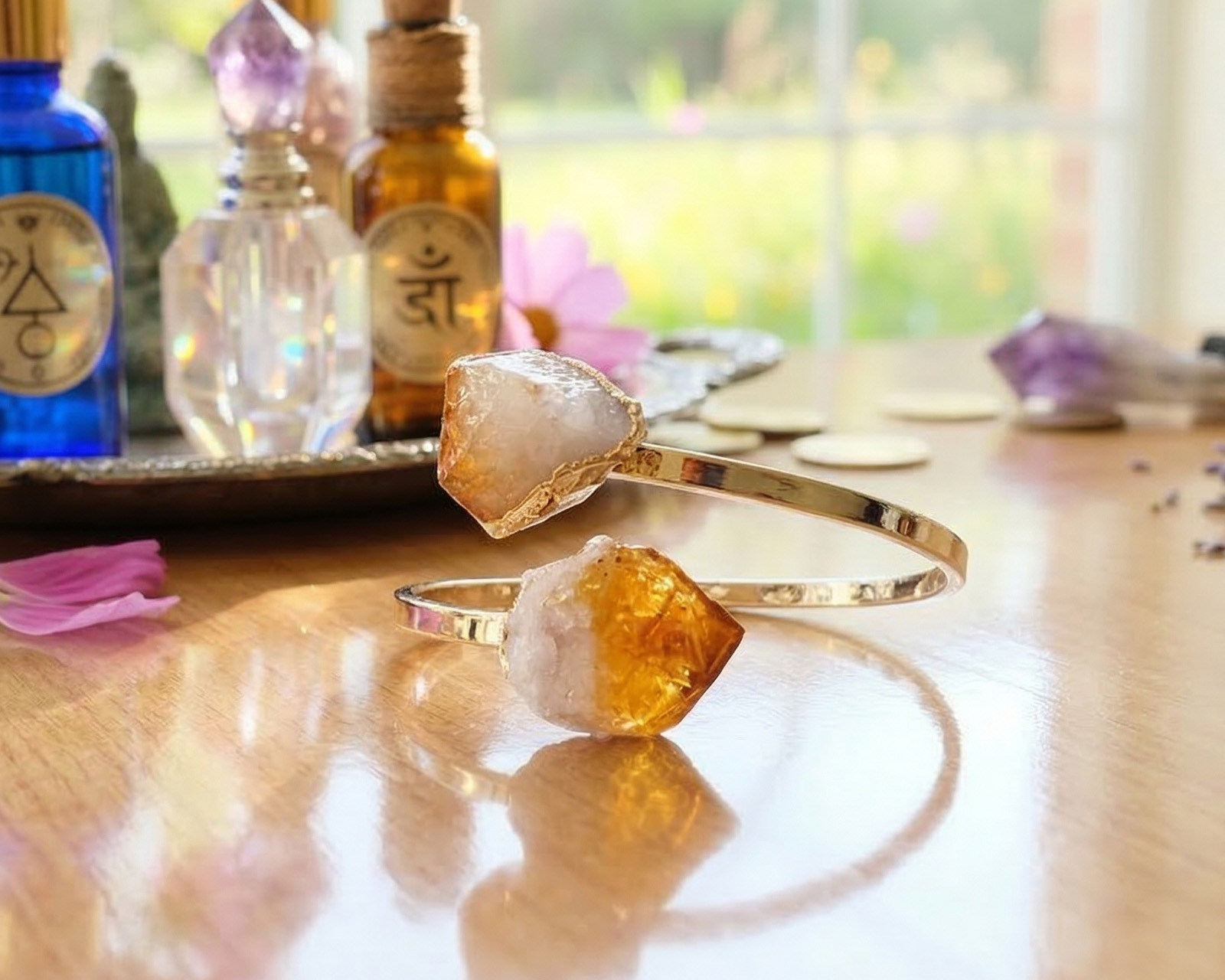 Bracelete  de Citrino Banhada a Ouro