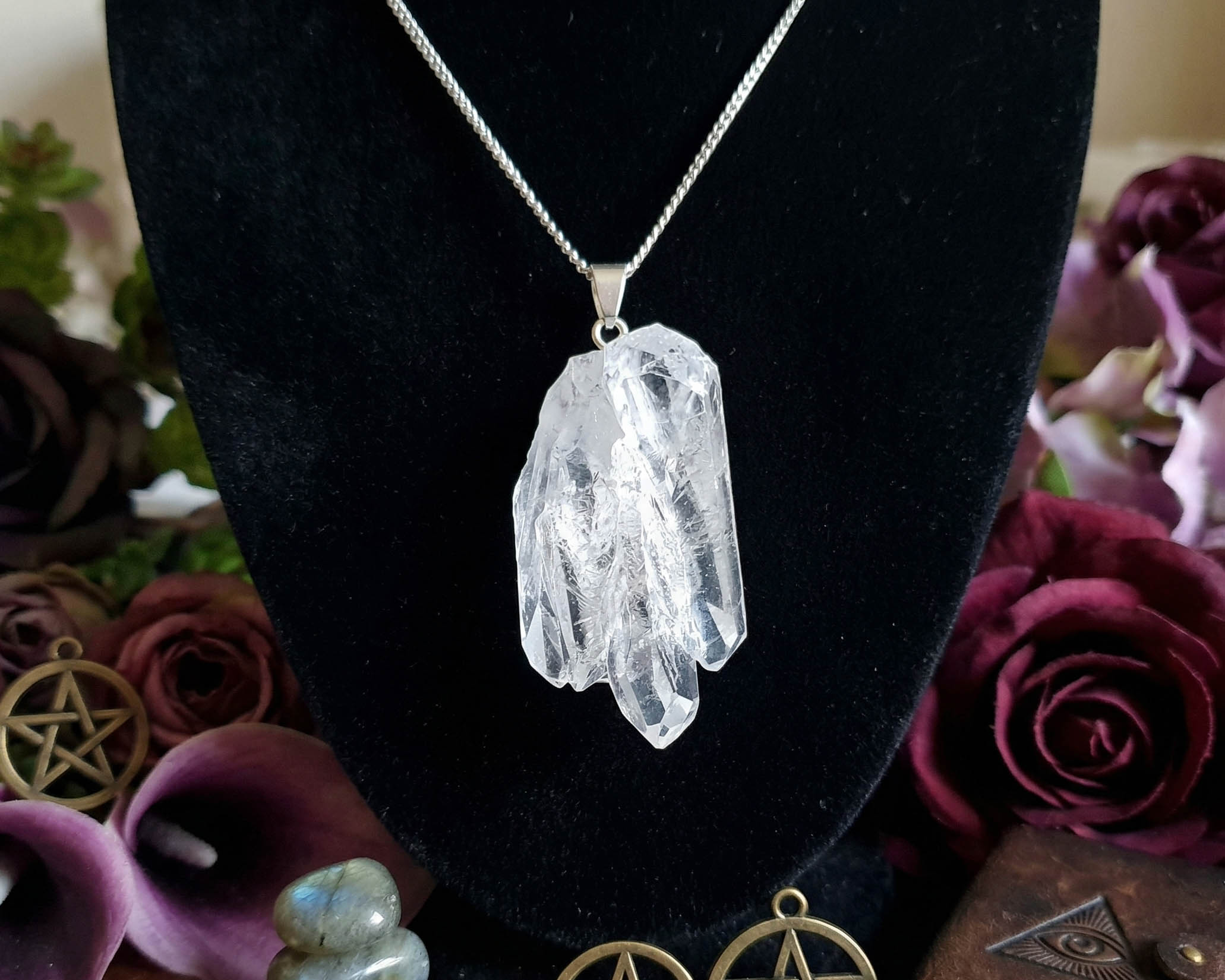 Pingente Drusa de Cristal Banhado a Prata