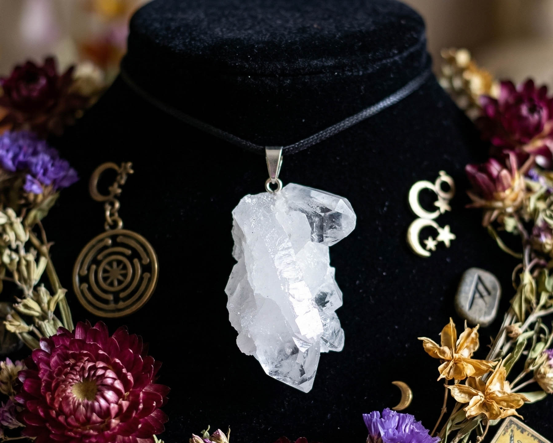 Pingente Drusa de Cristal Banhado a Prata