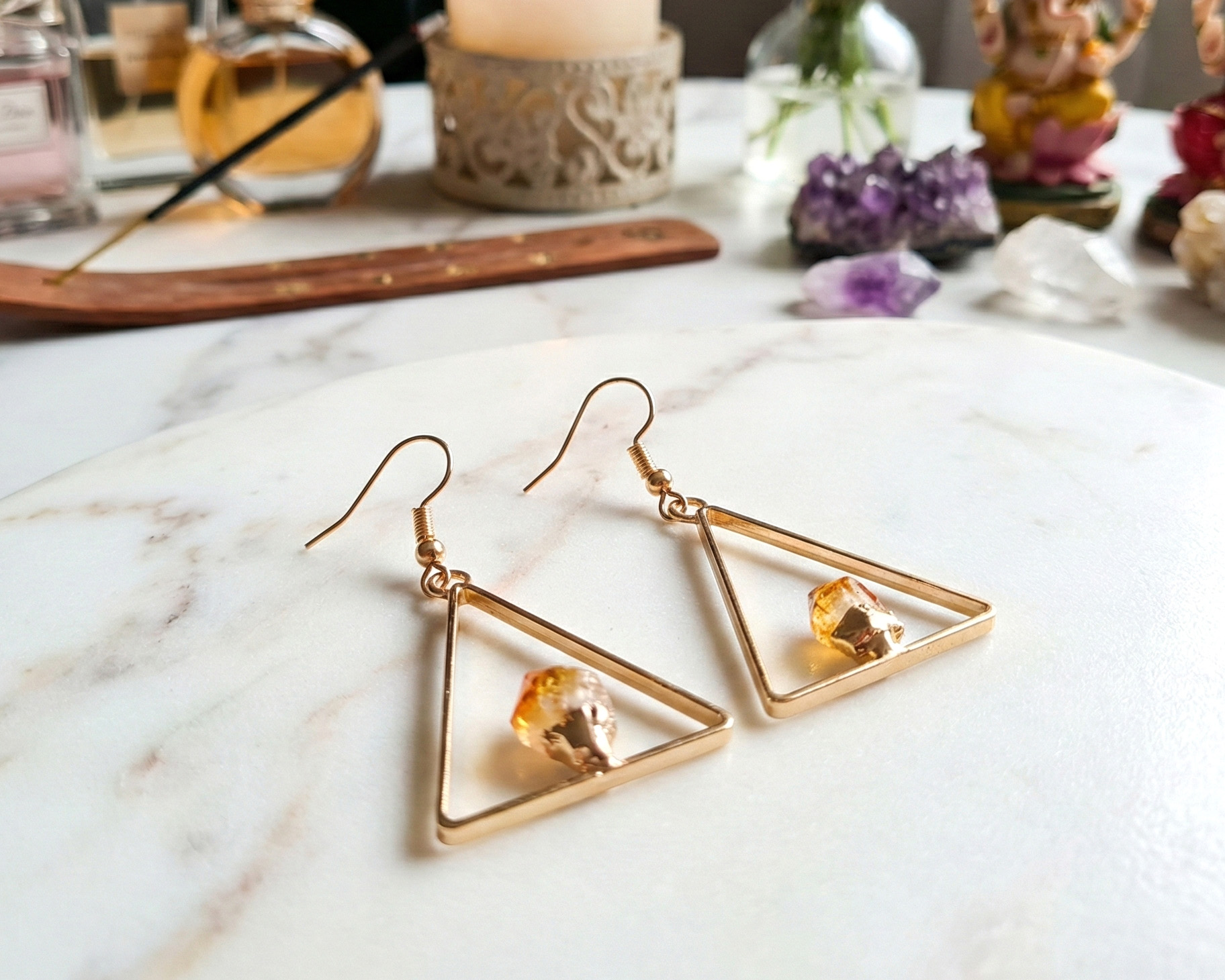 Brincos de Citrino Banhados a Ouro