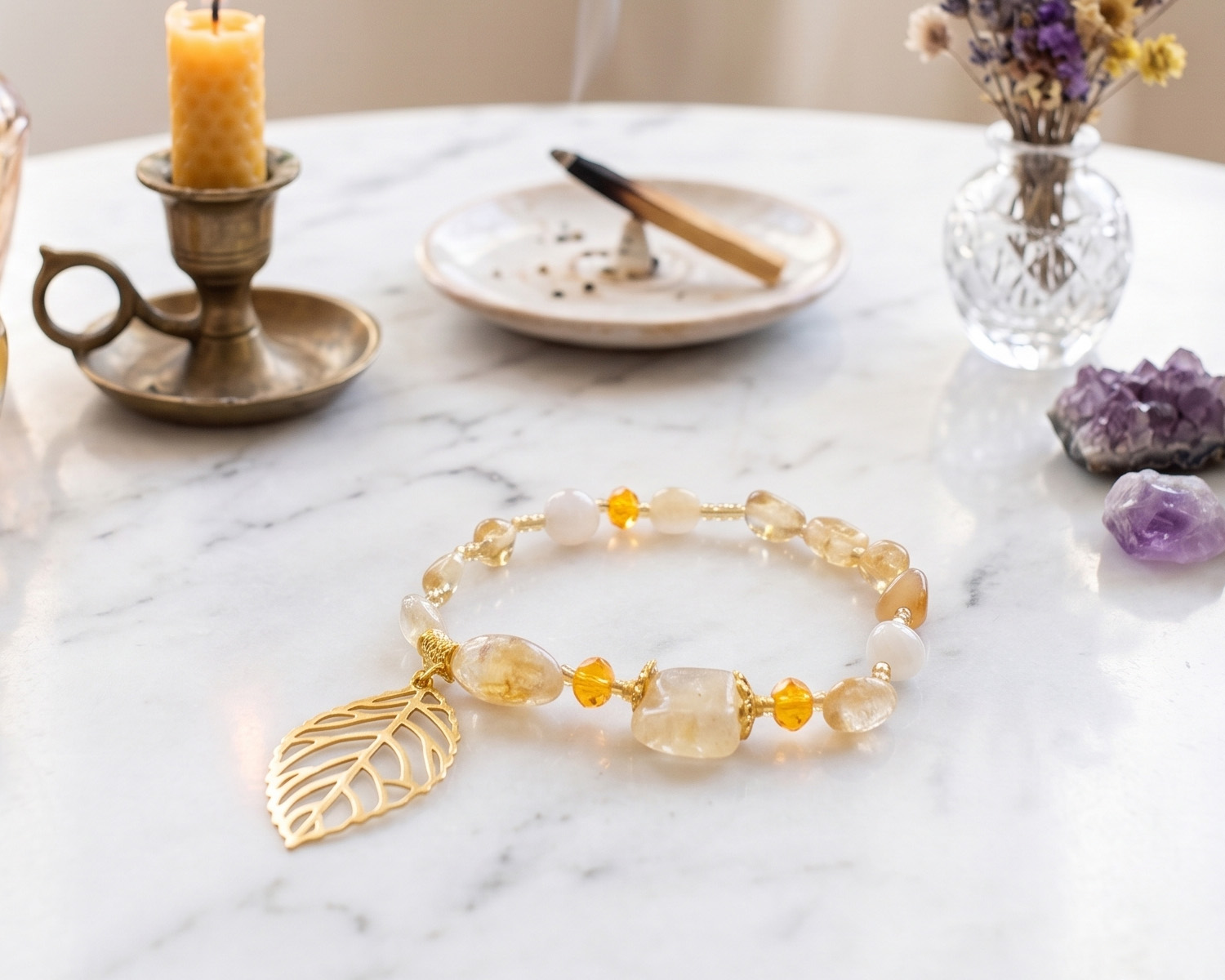 Pulseira da Prosperidade (citrino, Jade Amarela e Ágata) Sol de Outono