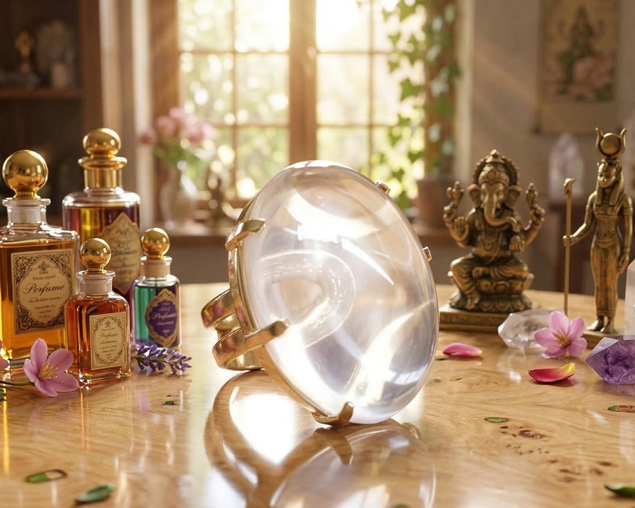 Anel de Cristal Banhado a Ouro (Ajustável)