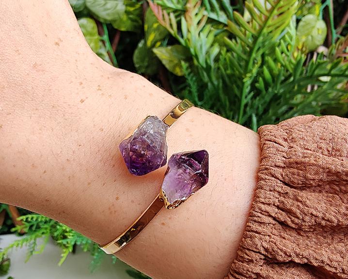 Bracelete de Ametista Ajustável Banhada a Ouro