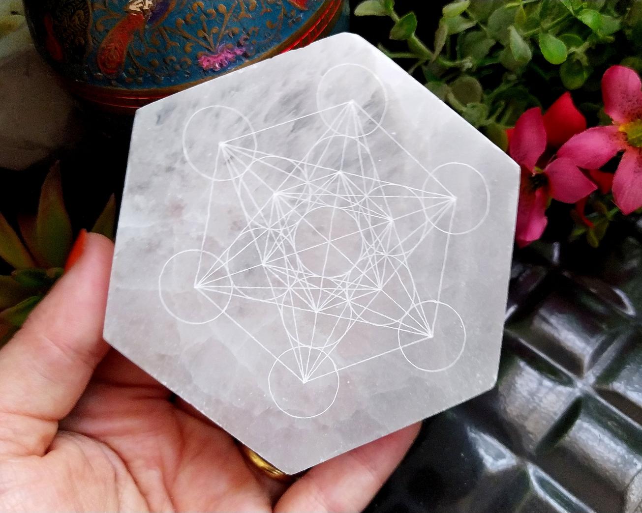 Selenita com Símbolo do Metatron 10cm - 250g