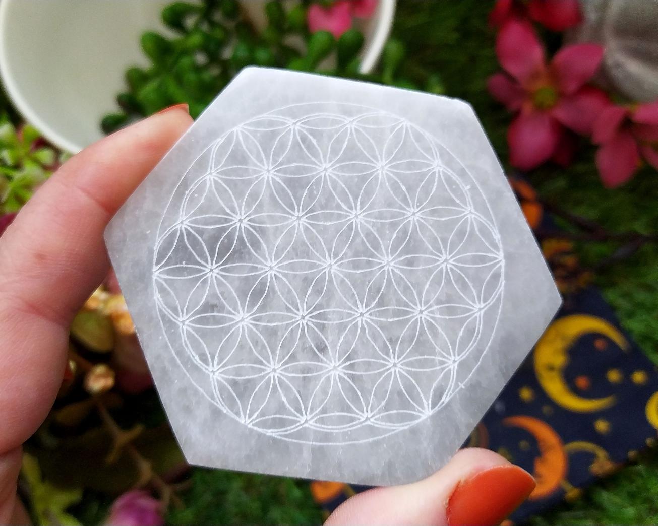 Selenita - Diversos - Selenita Hexagonal Flor da Vida 7,5 cm - 100g 0