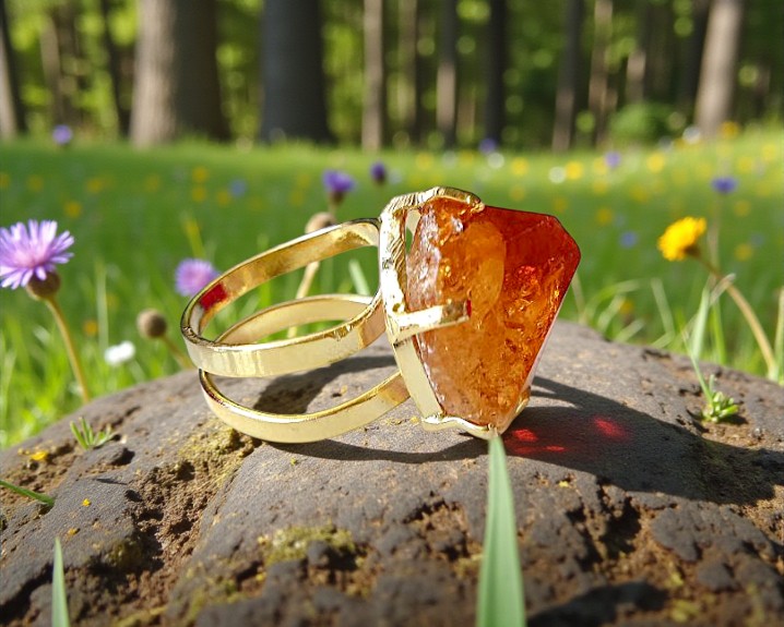 Anel de Citrino  Banhado a Ouro