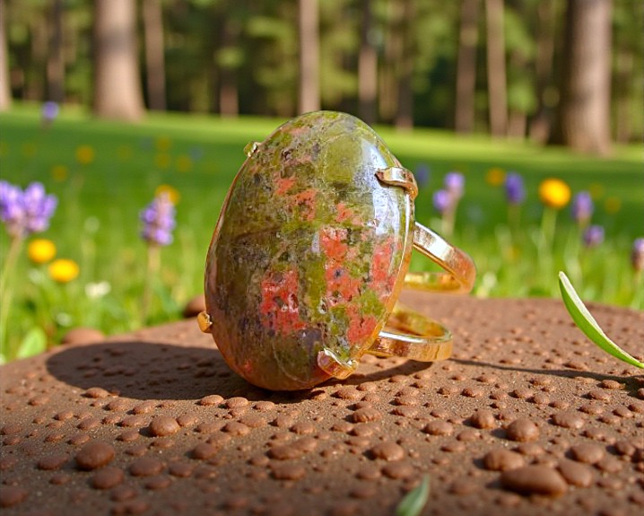 Anel de Unakita Banhado a Ouro (Ajust&aacute;vel)