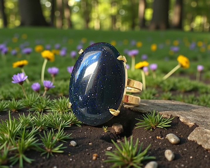 Anel de Pedra Estrela Banhado a Ouro (Ajust&aacute;vel)