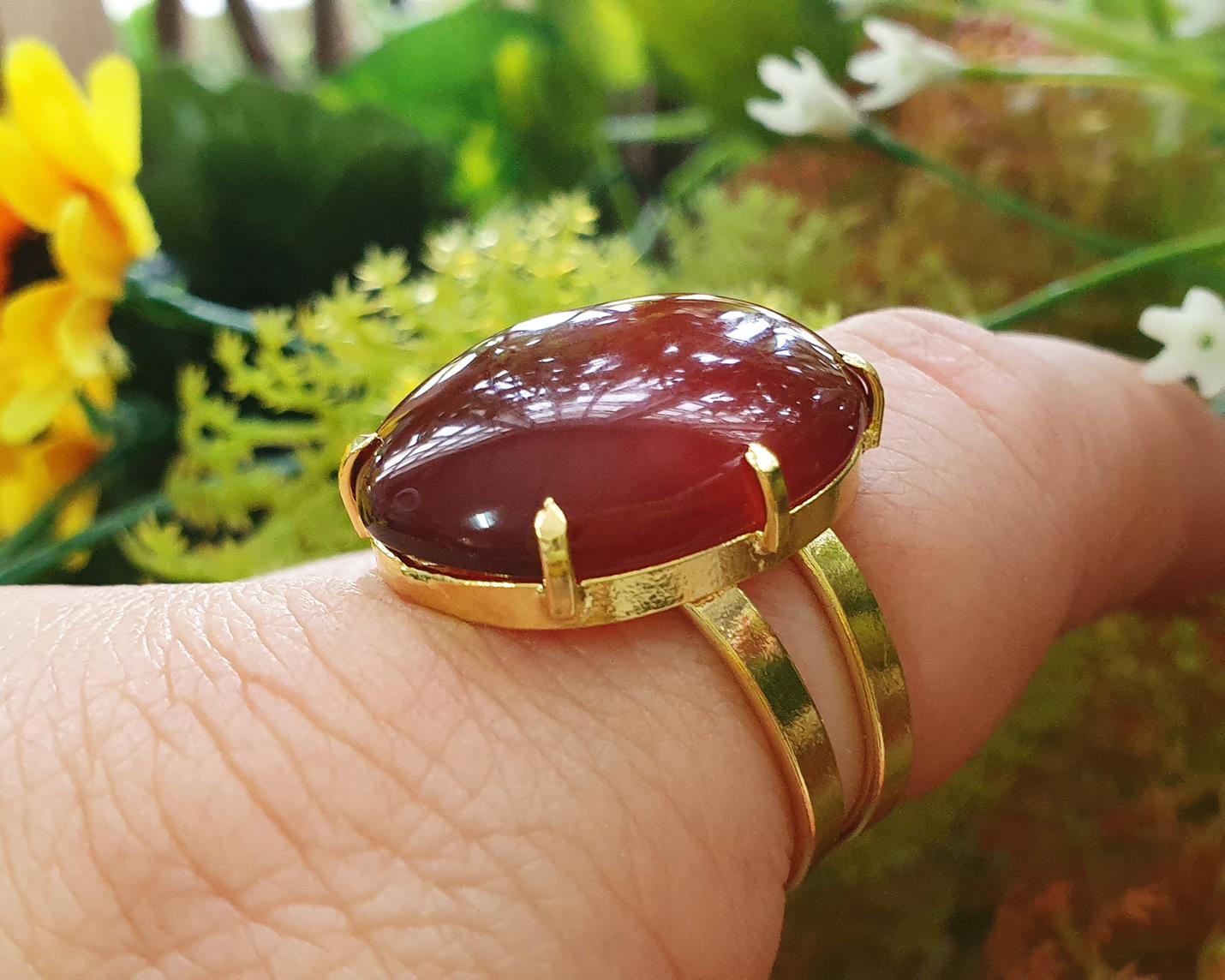 Anel de Ágata Banhado a Ouro (Ajustável)