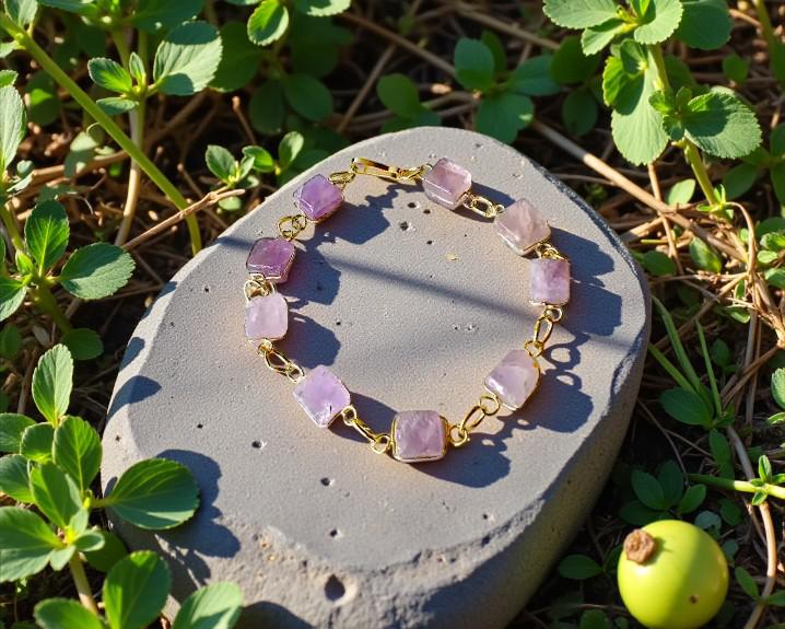 Pulseira de Ametista Banhada a Ouro