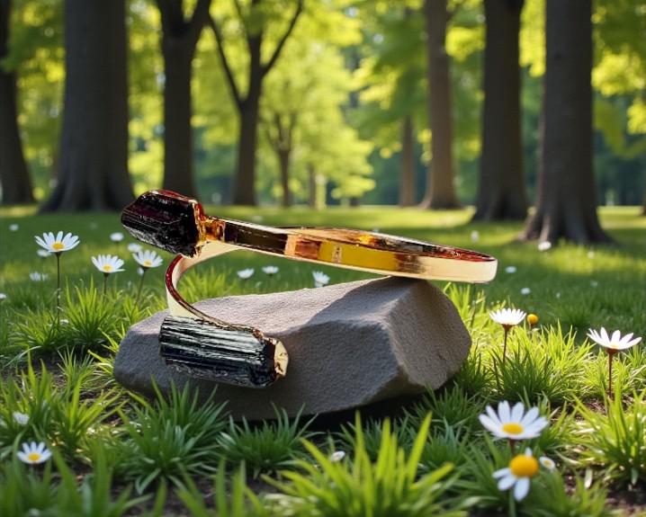 Bracelete de Turmalina Negra Banhado a Ouro